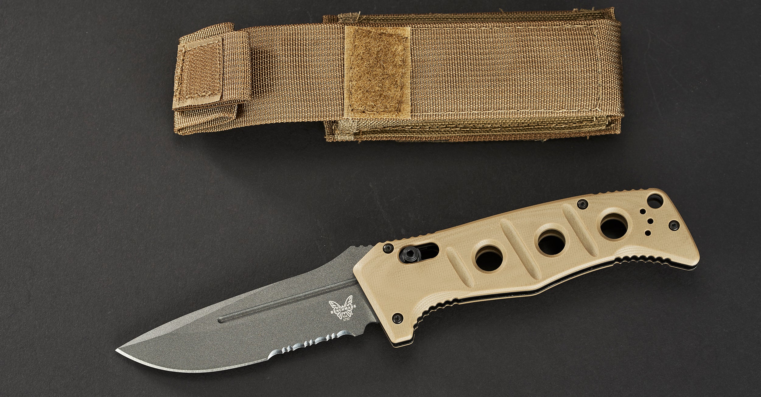 Benchmade Auto Adamas 3.8 AXIS Folding Knife, Tungsten Gray/Desert Tan G10