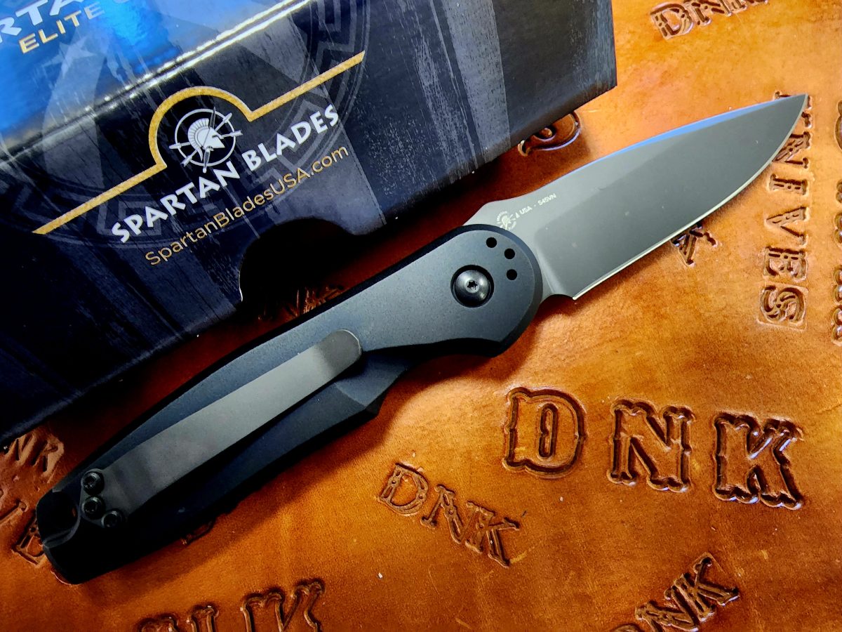 Spartan Blades Zelos Automatic Black PVD S45VN Blade Black Aluminum