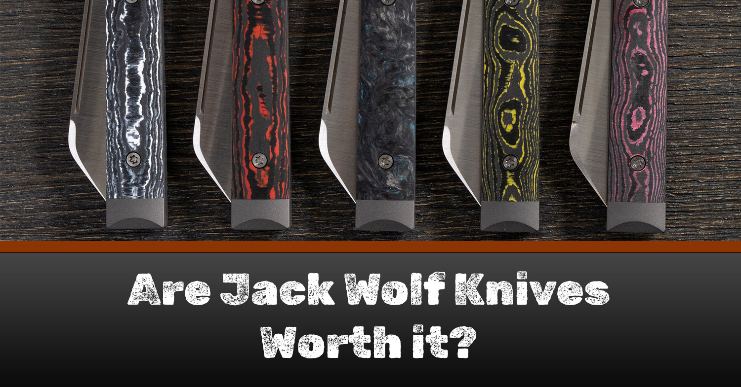 An assortment of Jack Wolf Knives laid out on a table.