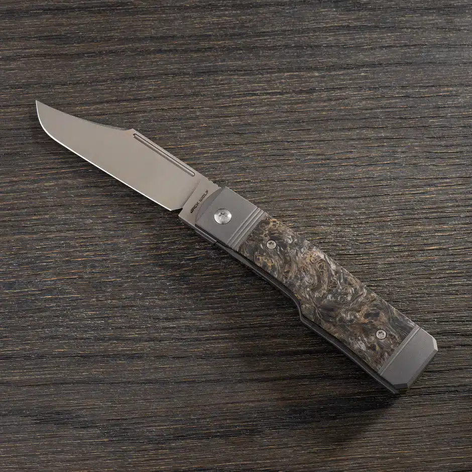 Jack Wolf Knives Gunslinger Jack Bolster Lock S90V Gold Dark Matter Fat